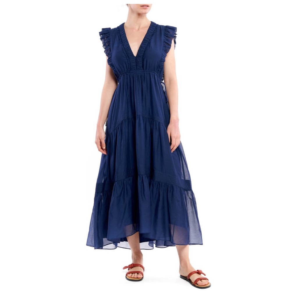 La Ligne Marta Tiered Cotton Dress in Navy Blue, Size L.  Sold out online
